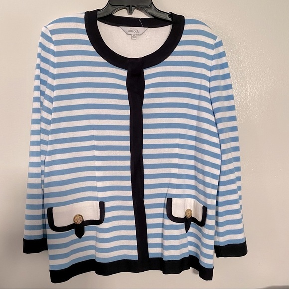 Misook striped front button sweater/cardigan - Picture 1 of 9